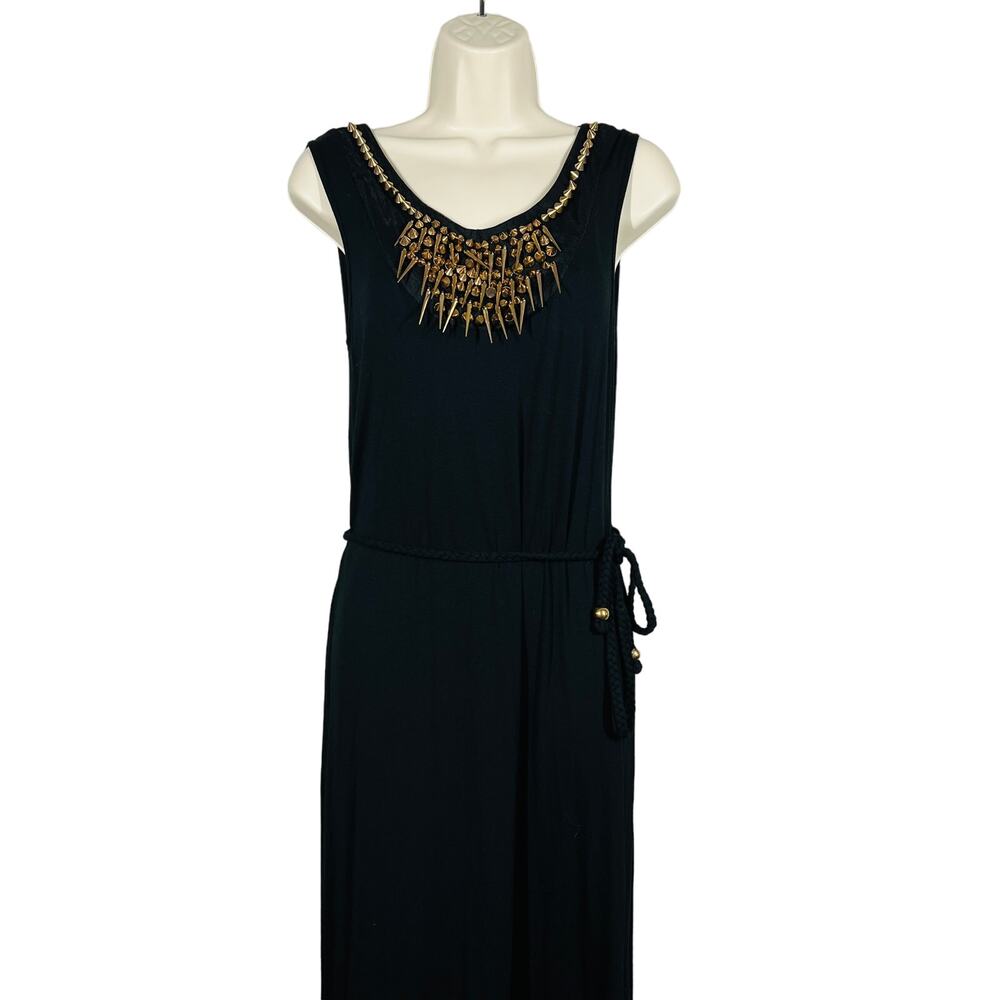 NEW! George Studded Jersey Dress Maxi Black Copper Tank Halter Sleeveless - 10